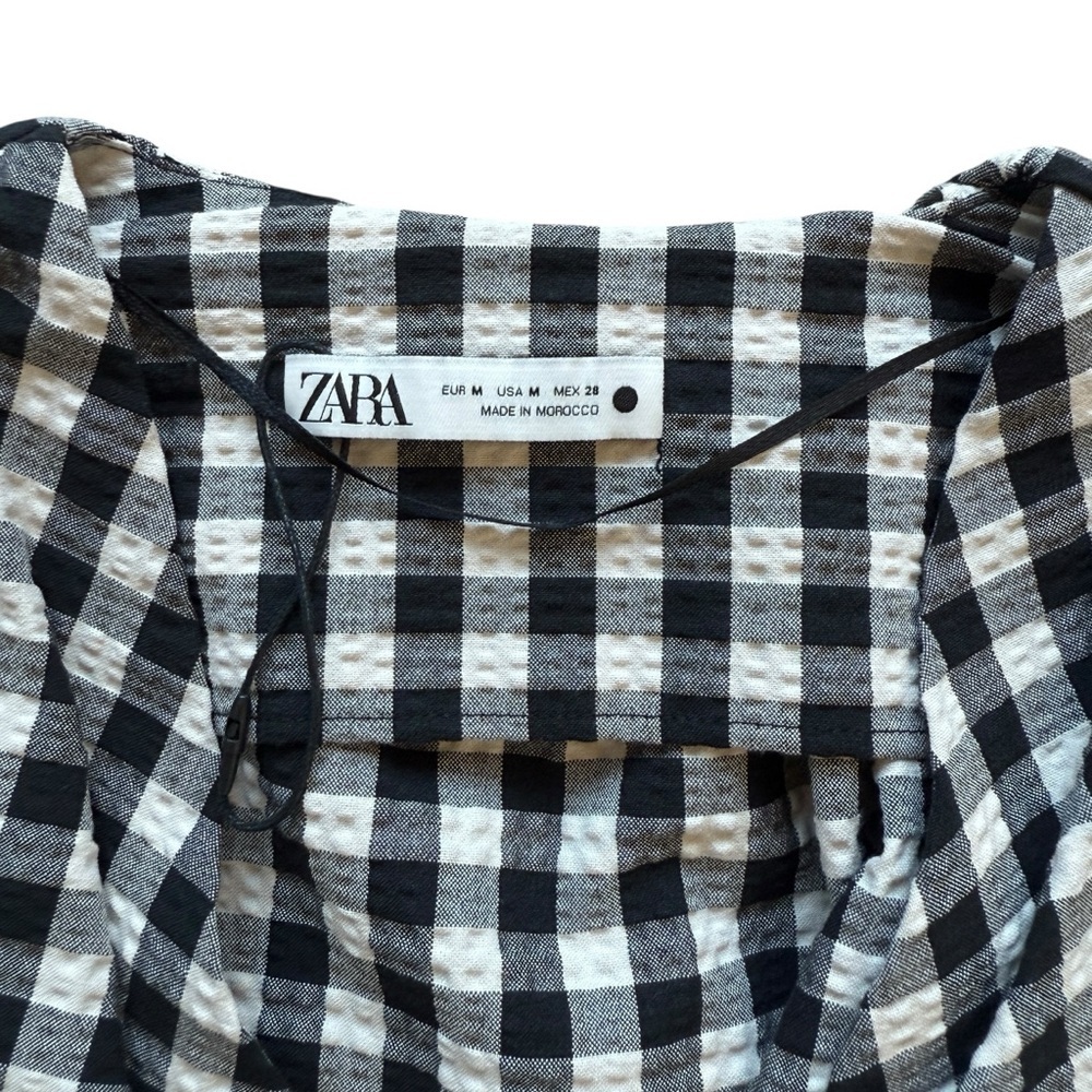 ZARA Women's Black & White Gingham Check Tie Front Key Hole Crop Top M Festival - Picture 5 of 11